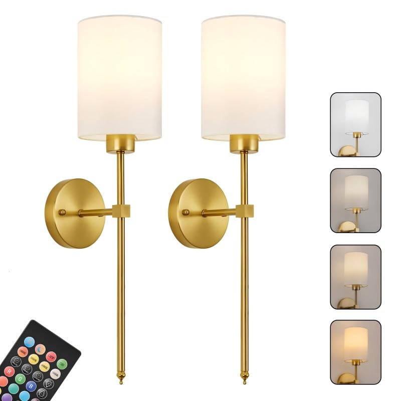 KARTOOSH Battery Operated Wall Sconces Set of Two, Dimmable 1800K-6000K, 23.6 Inch, Brass, Model ZM213B