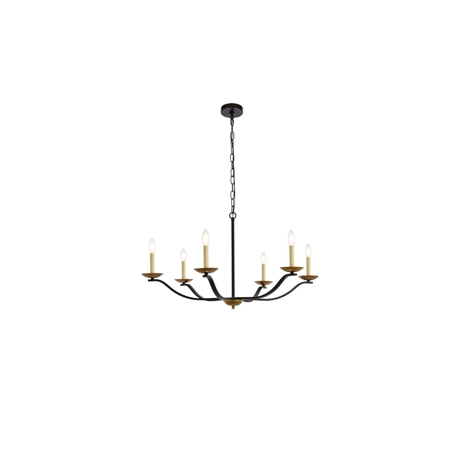 Elegant Lighting Living District Trey 6-Light Mid-Century Metal Pendant in Black/Brass