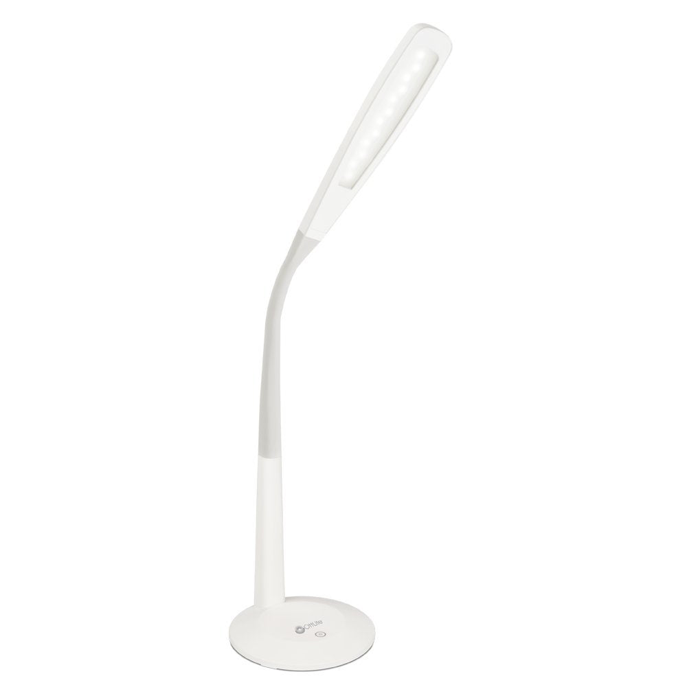 OttLite LED Desk Lamp with Flexible Neck (White) - Slim Desk Lamp with 3 Brightness Settings & Touch Activated Controls - Energy