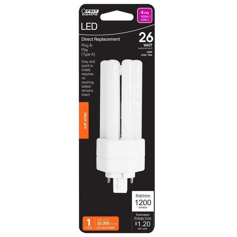 Feit Electric LED Light Bulb, 4-Pin GX24Q-3, Soft White, 26W Equivalent, Model 3011636, One Size
