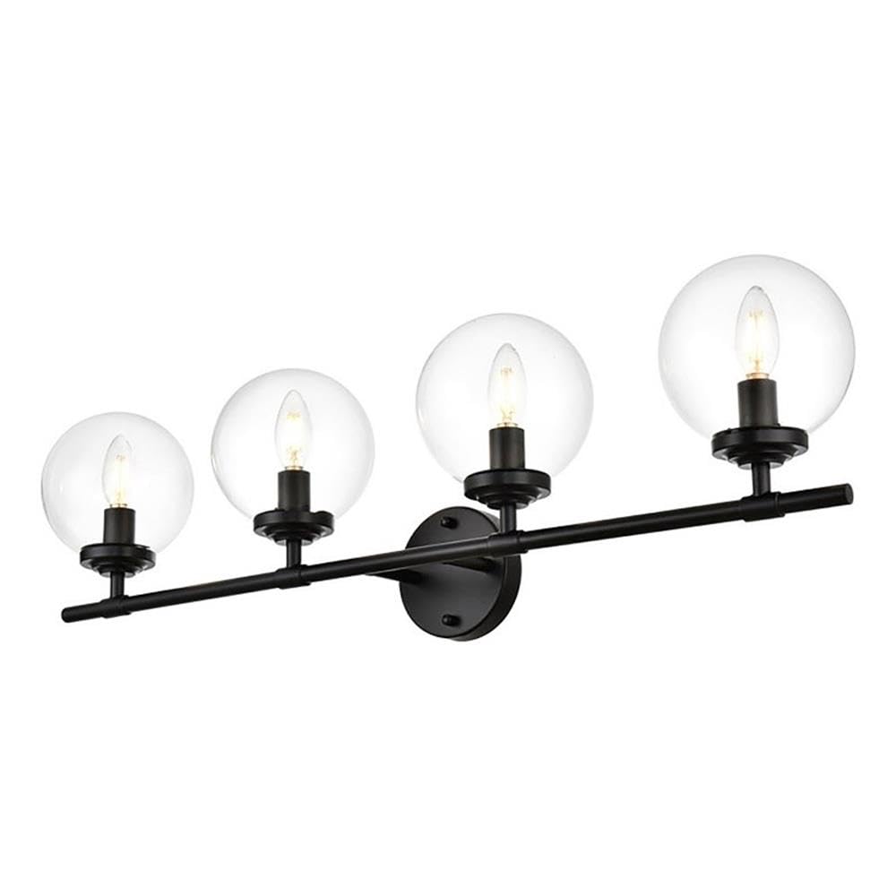 Living District Ingrid 4-Light Iron & Glass Bath Sconce in Black and Clear