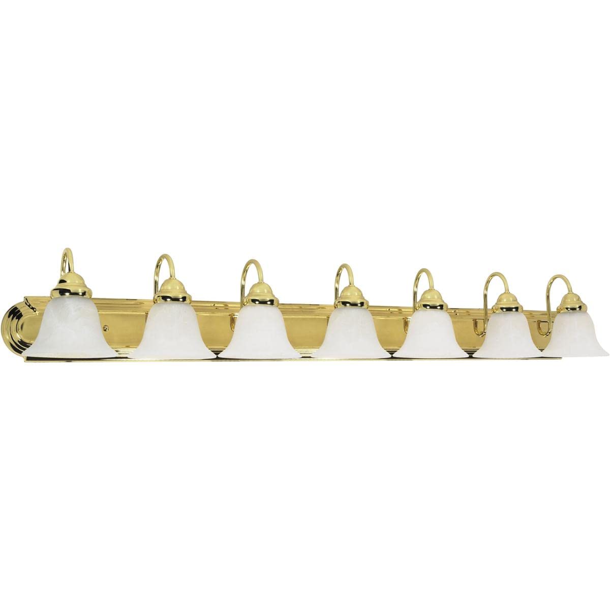 Nuvo 60/293 Seven Wall-Vanity Light Fixture, 7, Polished Brass/Alabaster Glass
