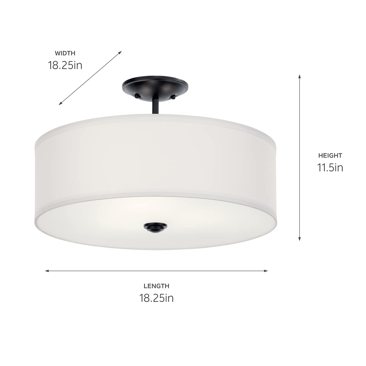 Kichler, Shailene 18.25'' 3 Light Round Semi Flush With Satin Etched White Diffuser And White Microfiber Shade In Black, 43692Bk