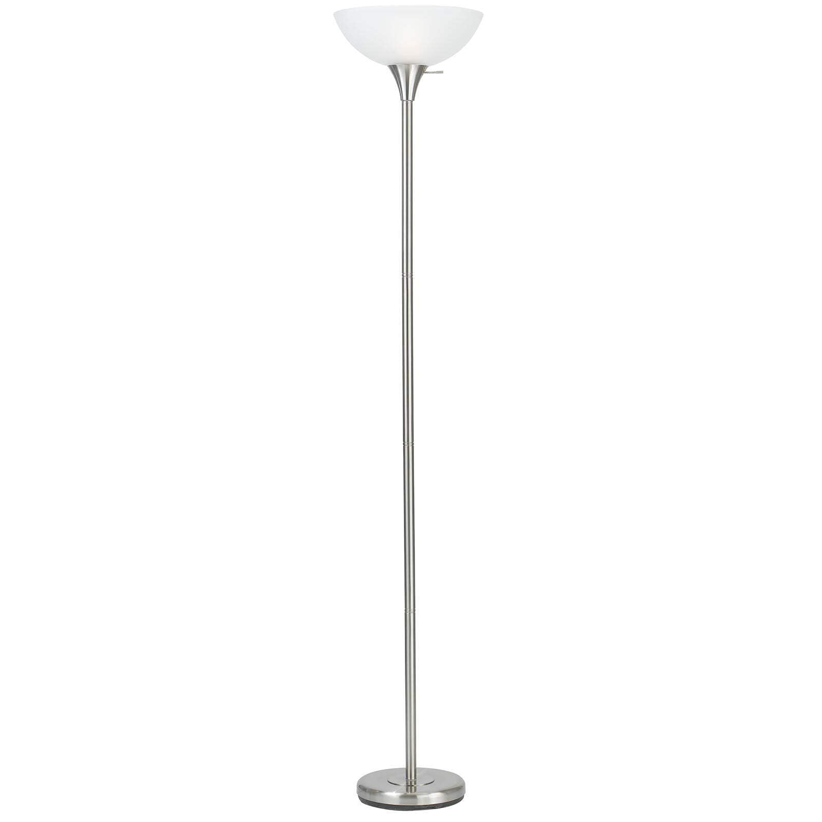 Homeroots Nickel Torchiere Floor Lamp - 70 In. With White Frosted Glass Dome Shade, Metal Construction
