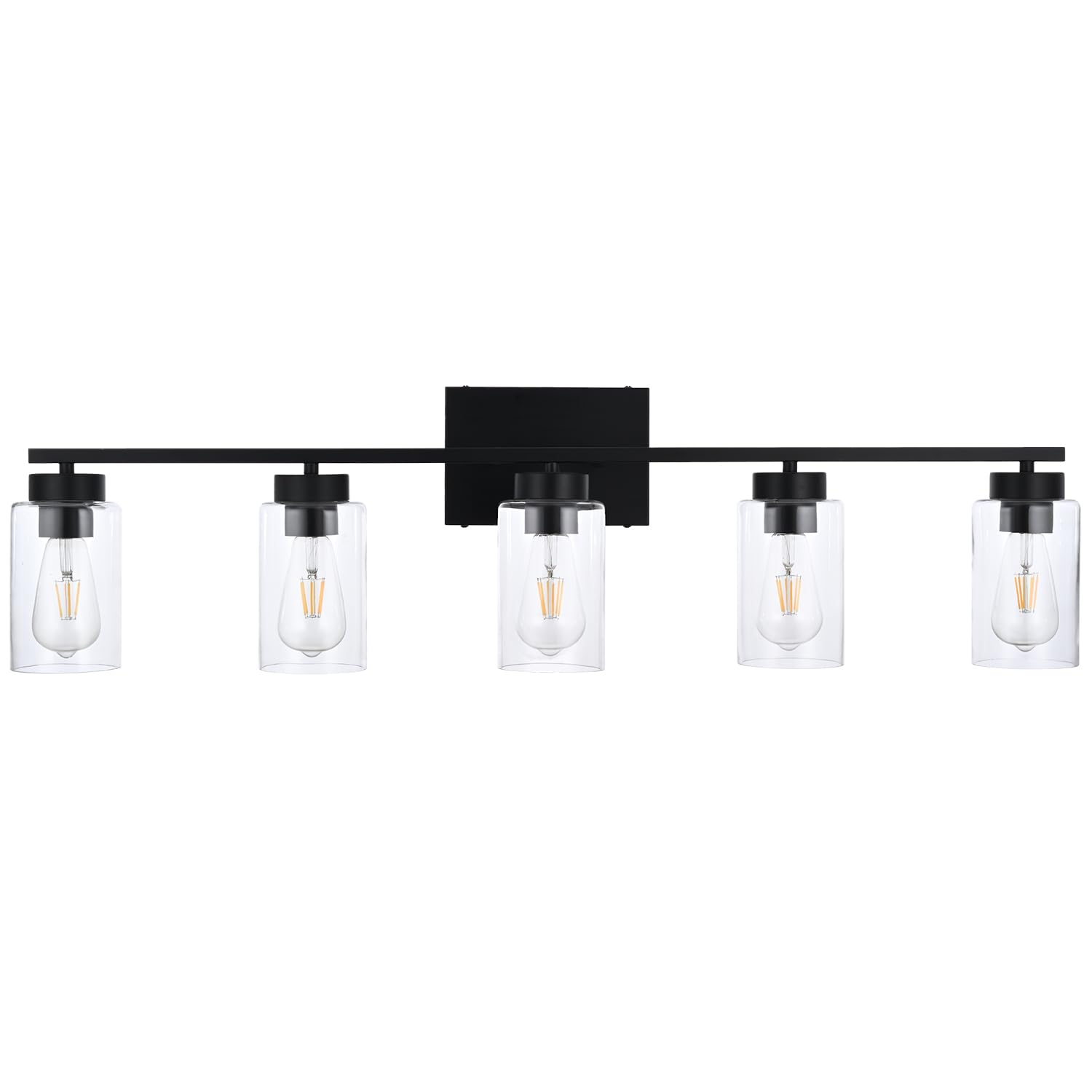 A1A9 5 Light Bathroom Vanity Light Fixtures, Matte Black Modern Wall Lights With Clear Glass Shade, Vintage Wall Sconce Lighting