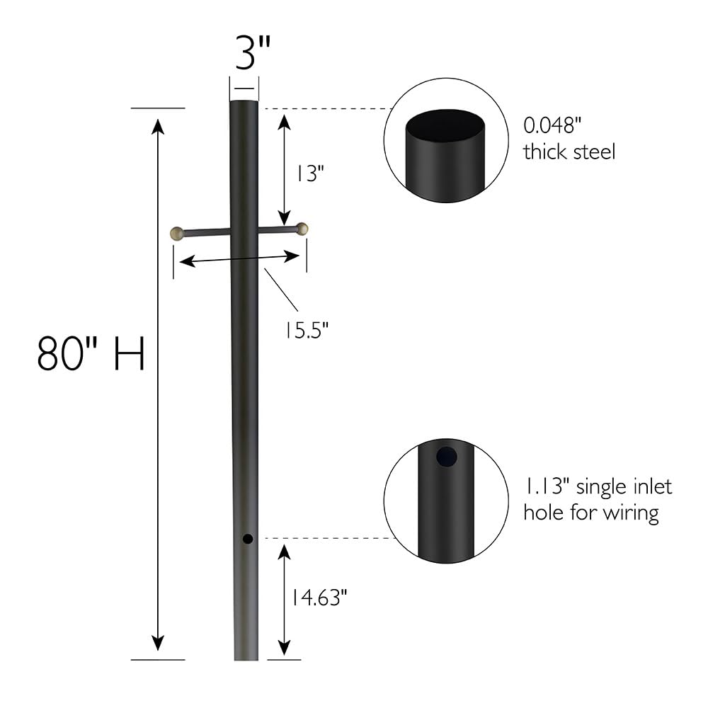 Design House 501817 Traditional Outdoor Lamp Post With Plastic Cross Arm, For Driveways And Porches, 80-Inch By 3-Inch, Black