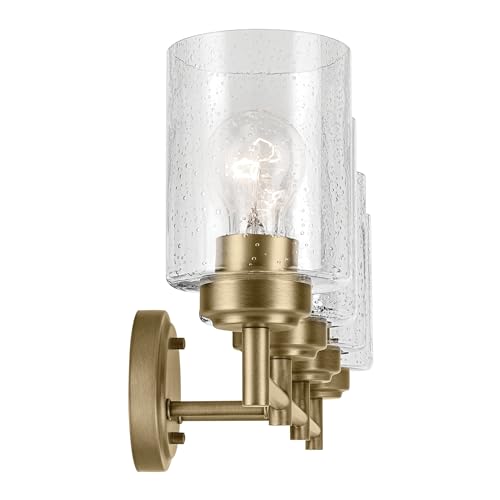 KICHLER Winslow 30 4-Light Vanity Light with Clear Seeded Glass in Natural Brass for Bathroom Vanity, Luxe Industrial, (30 x 9.2