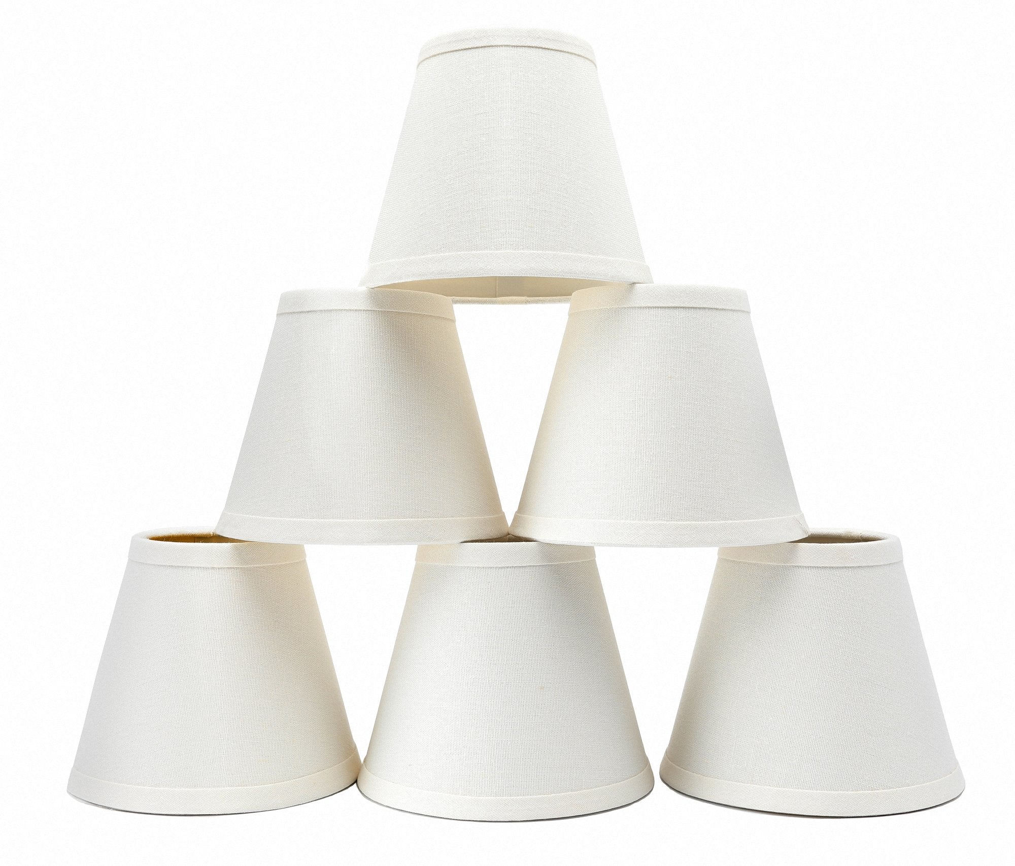 Eurus Home Small Lamp Shade Set of 6, White Linen Clip-On Chandelier Shades, 3" X 6" X 5"