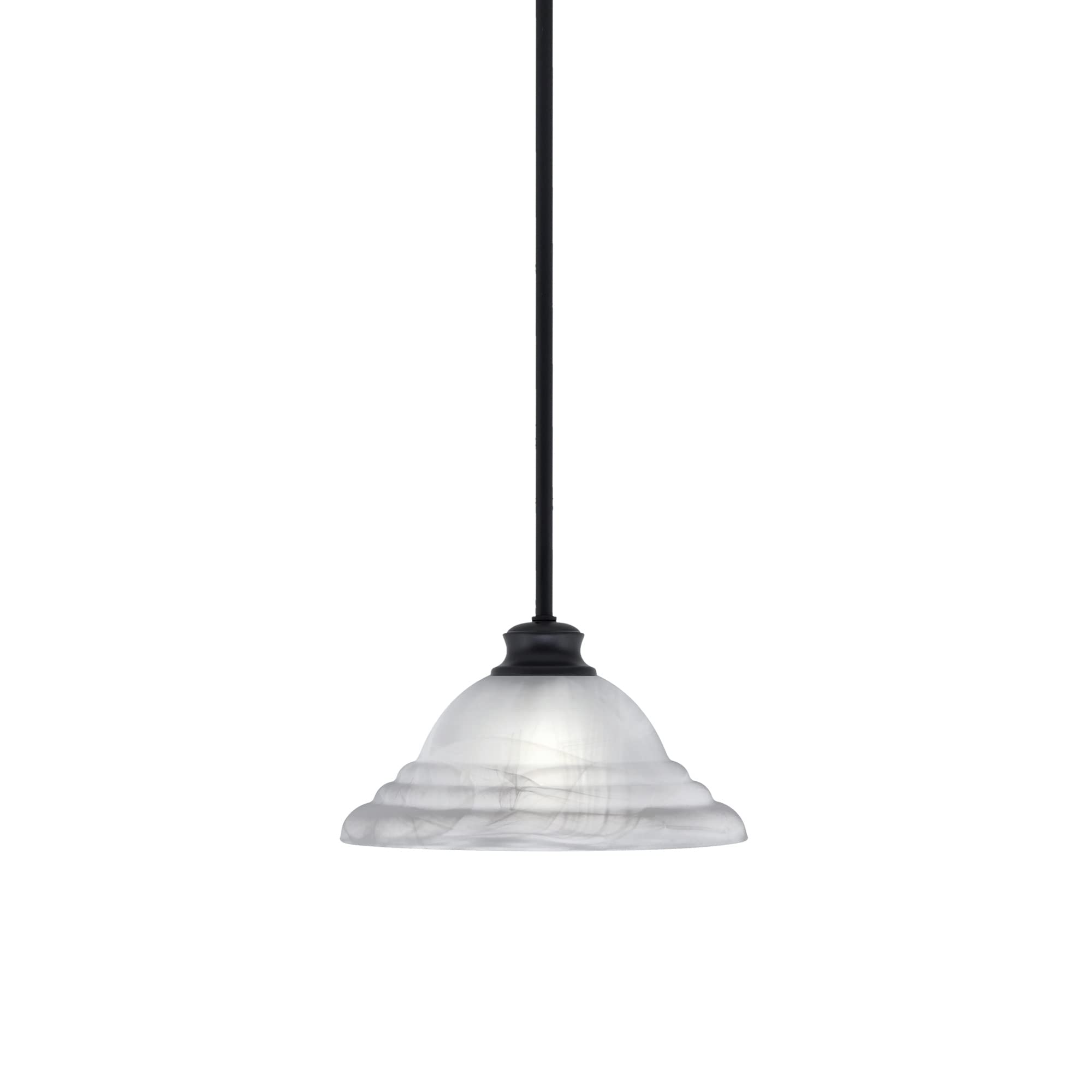 Toltec Lighting Stem Pendant with Hang Straight Swivel Shown in Matte Black Finish with 12&quot; White Alabaster Swirl Glass
