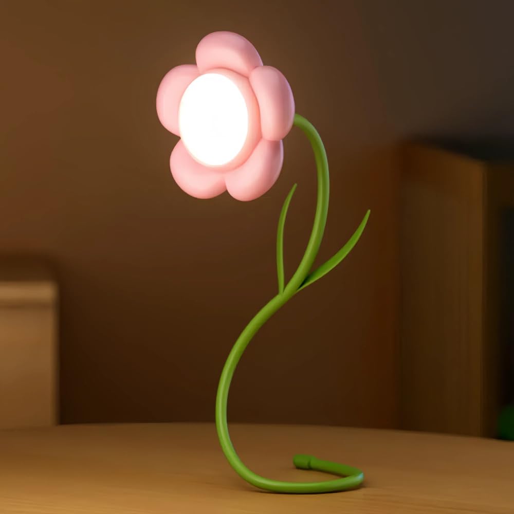 magical JD Sunflower Lamp Rechargeable LED Night Light, 3-Colour Dimming, Pink, Model GL371A-1