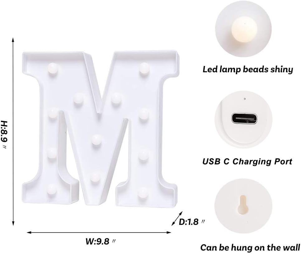 Foaky Rechargeable LED Letter Lights Sign - Warm Plastic Marquee Night Light for Parties - Size M