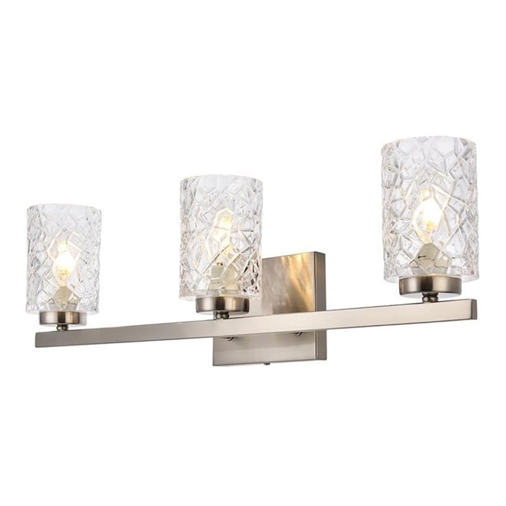 Living District Indoor Modern Home Decorative Bright Ceiling Cassie 3 Lights Bath Sconce in Satin Nickel with Clear Shade