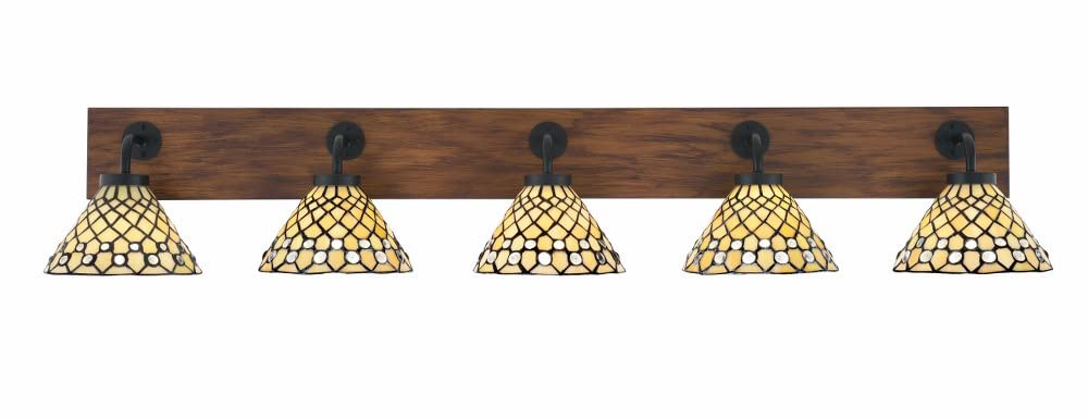 Toltec Lighting 1775-Mbwg-9415 Oxbridge - 5 Light Bath Bar-8.25 Inches Tall And 48 Inches Length, Finish Color: Matte Black/Painted Wood-Look Metal, Glass Color: Starlight Art