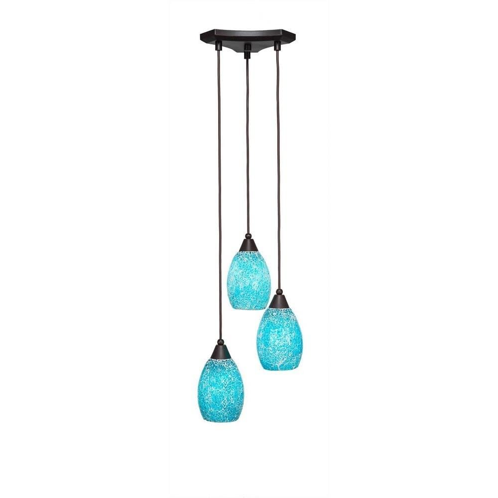 Toltec Lighting 28-Dg-5055 Europa 3 Light Multi-Light Mini Pendant With Turquoise Fusion Glass, 5&quot;, Dark Granite