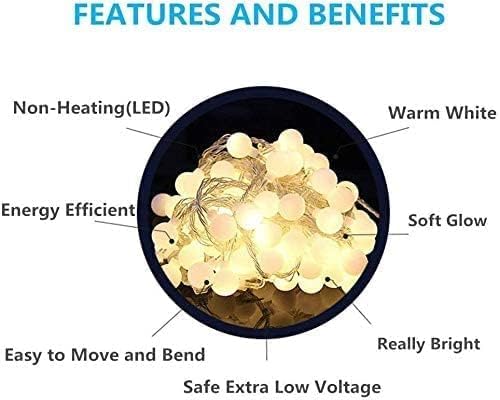 RaThun Globe String Lights, 200 LED, 116 Ft, 8 Modes, Waterproof, Warm White, Model JT-EL/FC300V0200