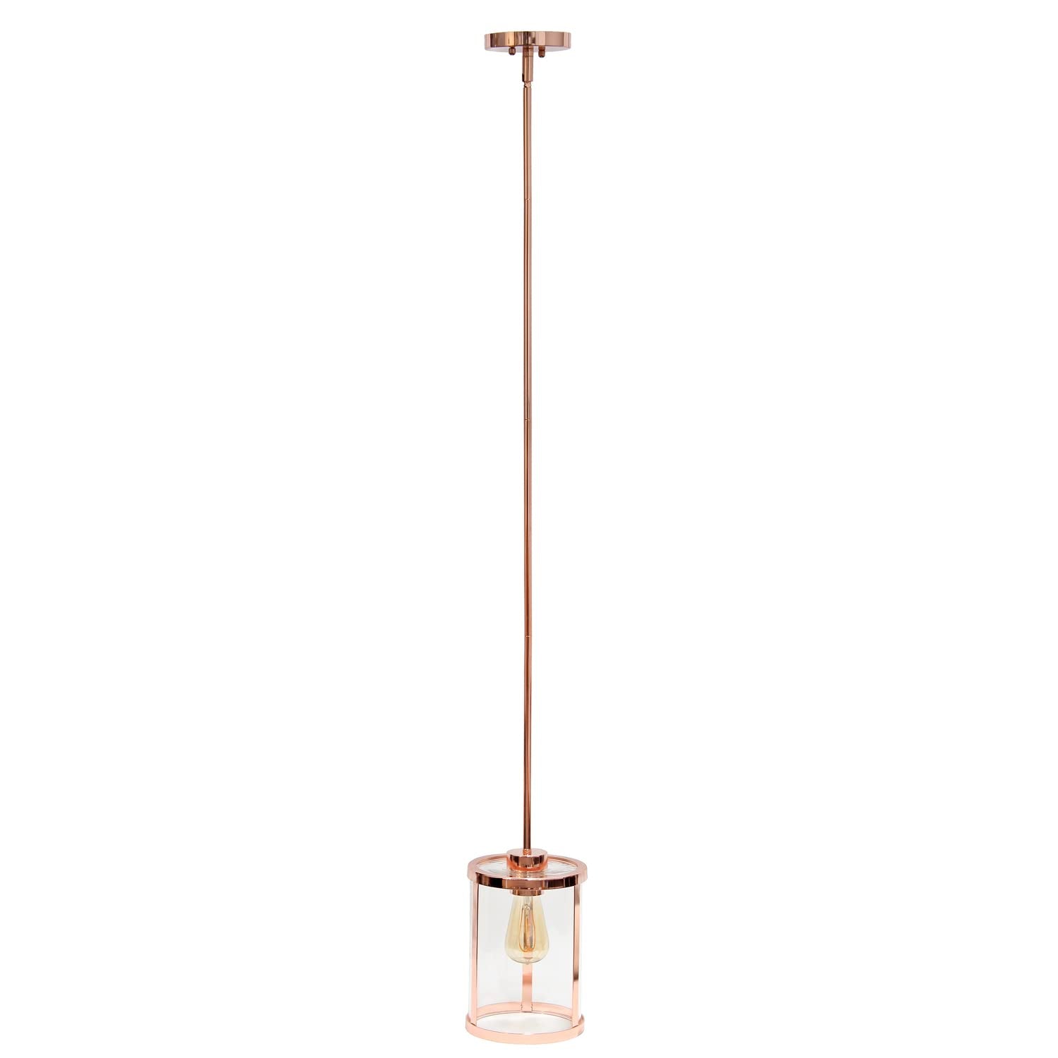 Elegant Designs PT1010-RGD 1-Light Pendant Light, Metal & Glass, 6.75inx6.75inx55in, Rose Gold, Vintage Modern Industrial