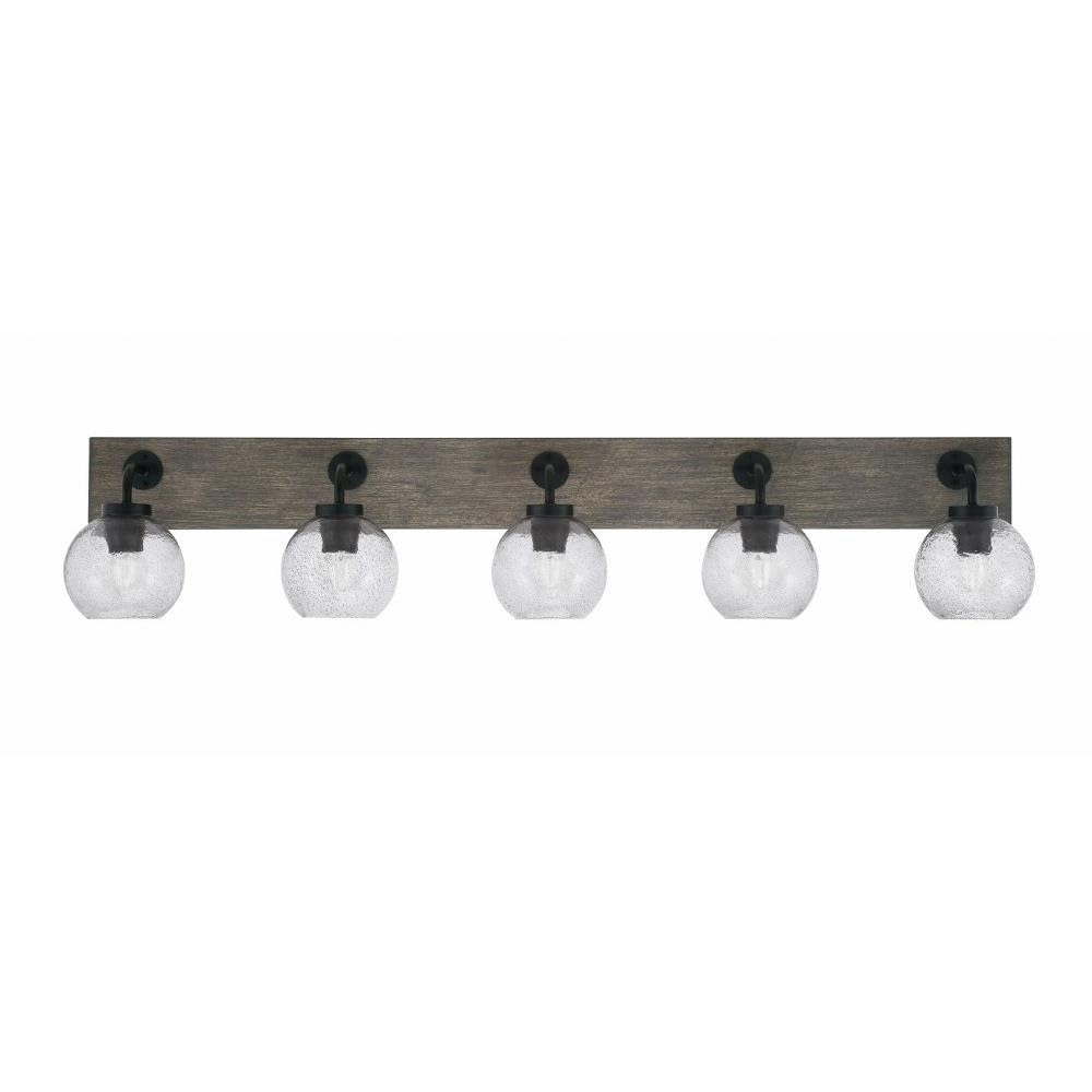 Toltec Lighting 1775-MBDW-4102 Oxbridge - 5 Light Bath Bar-9 Inches Tall and 46.5 Inches Length, Finish Color: Matte Black/Painted Distressed Wood-Look Metal, Glass Color: Smoke Bubble