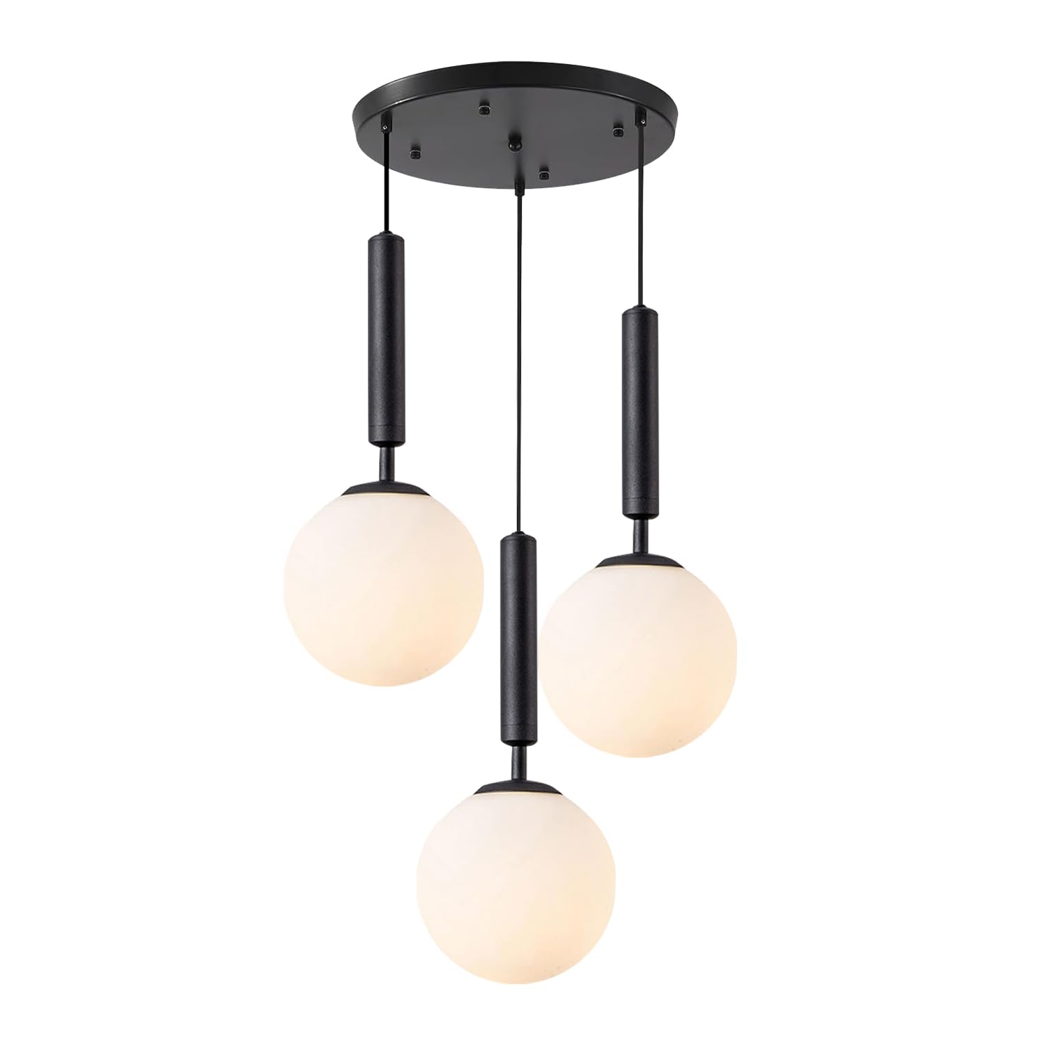 BOKT 3 Light Globe Cluster Pendant Light Modern Black Hanging Pendant Light Fixture White Milk Glass Vintage Farmhouse Pendant L