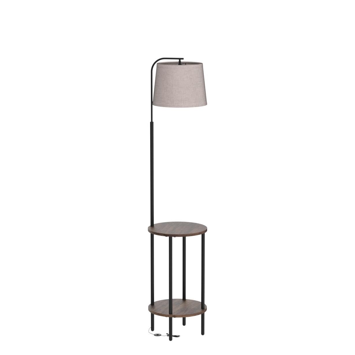 DEWENWILS Floor Lamp with Table, Rustic Brown Wood, Adjustable for Bedroom, Living Room, Model 767637595841