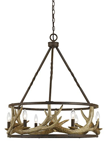 Cal Lighting Fx-3618-6 Rustic Six Light Chandelier From Antler Collection In Bronze/Dark Finish, 26.00 Inches