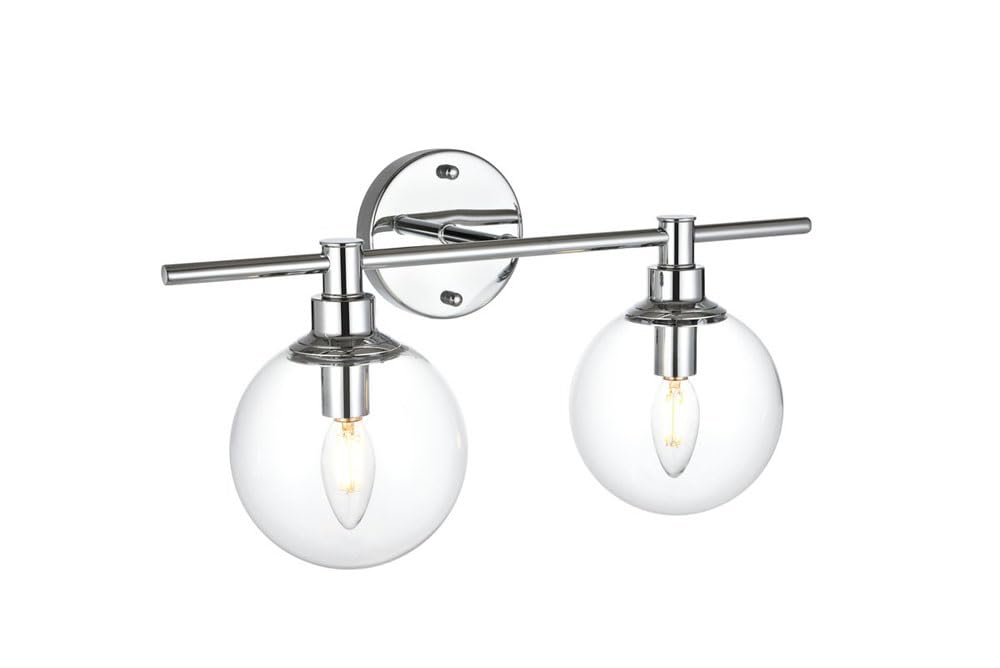 Living District Jaelynn 2-Light Iron & Glass Bath Sconce in Brass/Clear