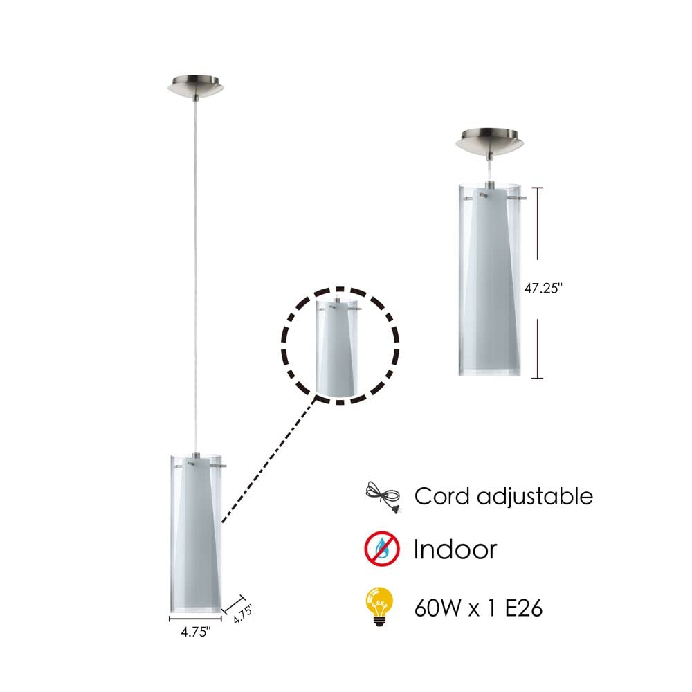 Eglo Pinto Nero 1-Light Pendant Dimmable Led Hanging Lighting Fixture For Kitchen Island, Hallway, And Dining Room, Matte Nickel