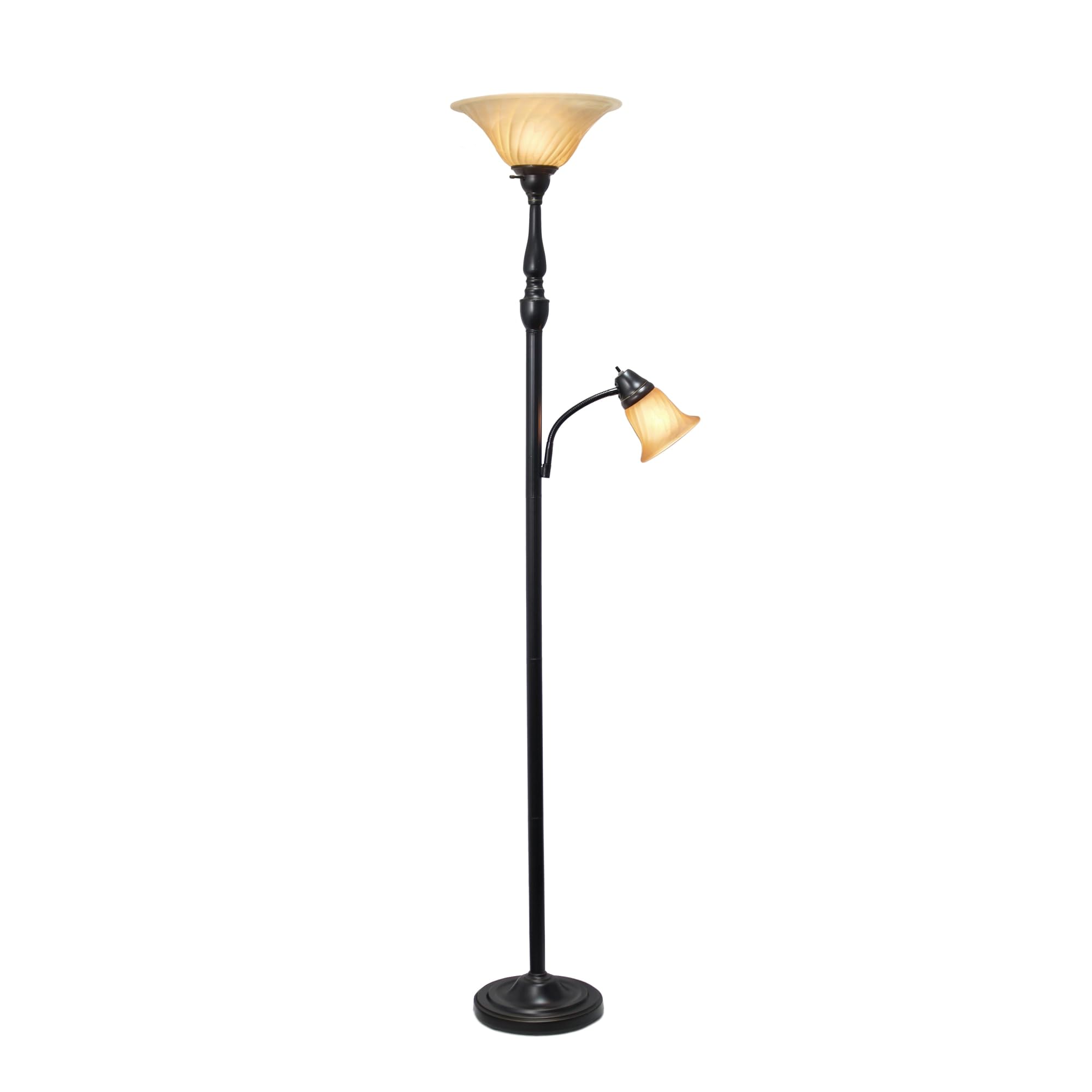 Elegant Designs Lf2003-Rba 2 Light Mother Daughter Floor Lamp With Amber Marble Glass Shades, Restoration Bronze And Amber