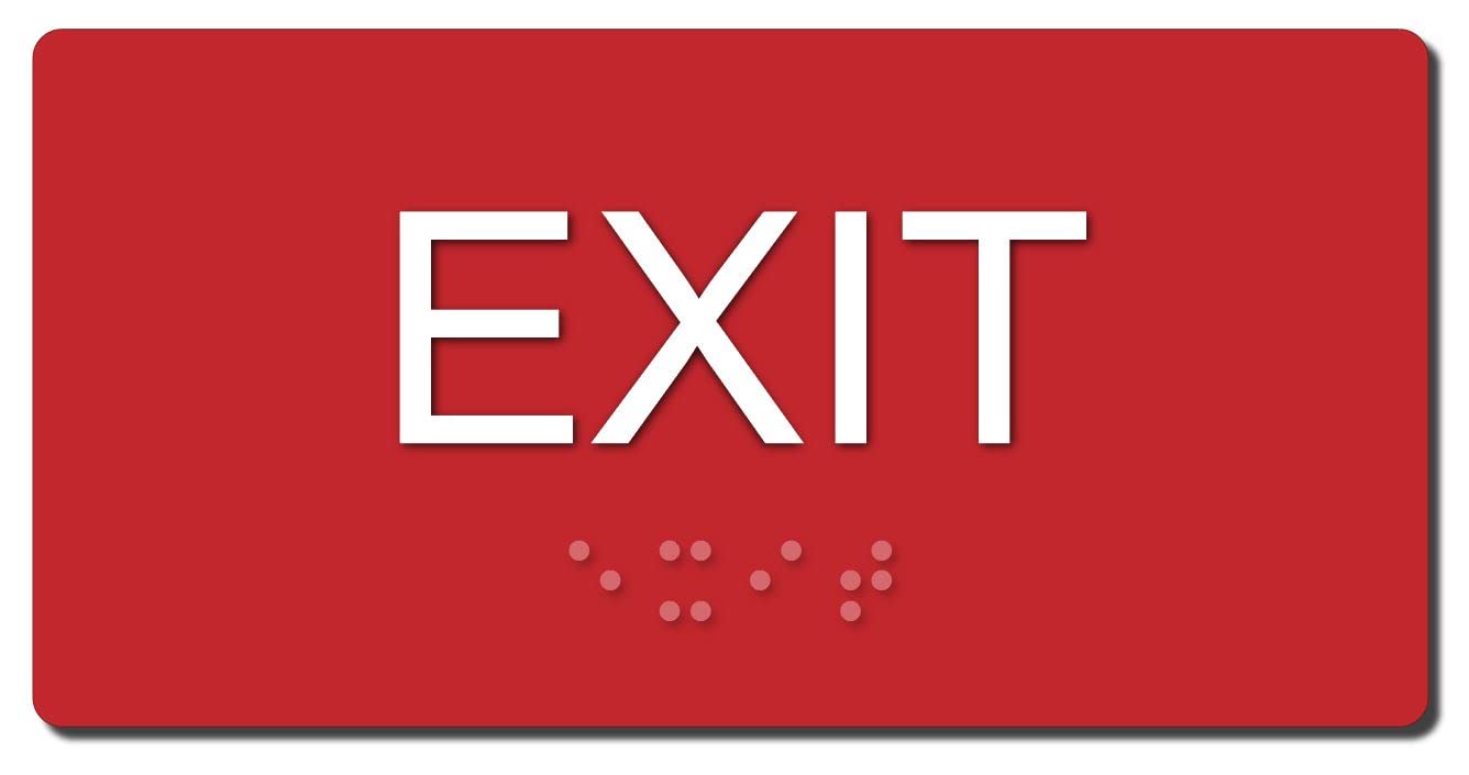 ADA Compliant Tactile Exit Sign (3'' X 6'' Red/White)