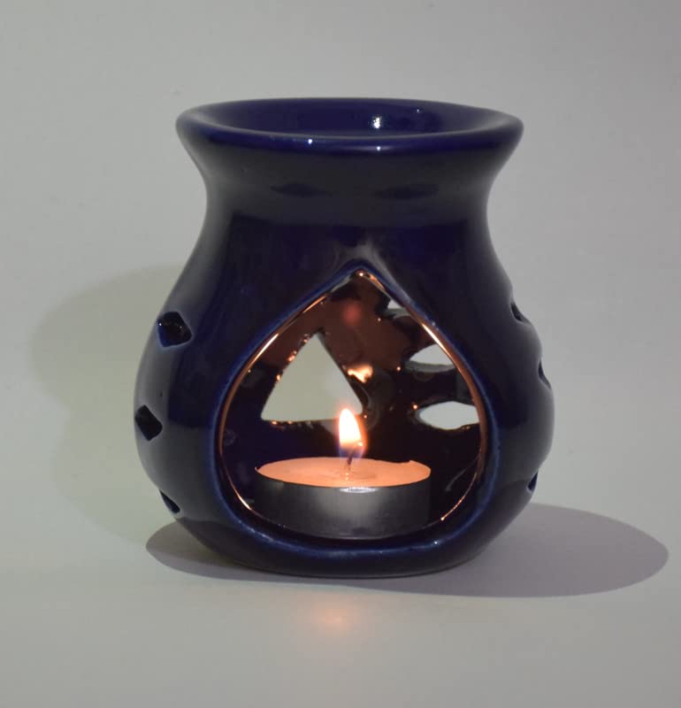 Pure Source India Ceramic Clay Candle Operated Aroma Burner|Oil Diffuser Coming with 1 Tea Candle (Blue ; 9 Cm)