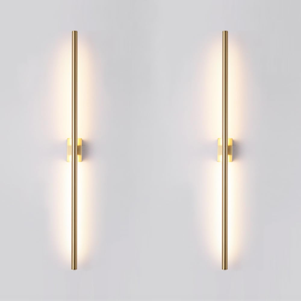 Reddragon Lighting Set Of 2 Dimmable Hardwired Linear Gold Led Wall Lamp 1-Gang Long 40 Inch Vanity Wall Sconce For Living Room Bedroom Bathroom Corridor Mirror (2 Pack, 40'', Gold, Dimmable)