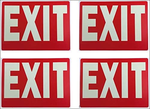 natraco Glow-in-The-Dark Exit Sign, 12x8 Inches, Photoluminescent, Plastic, Green, 4 Pack