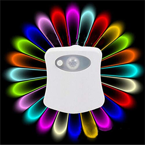 BSASHF Color Changing Toilet Night Light - Motion Sensor LED  UV Activated  Smart Light Commode Night Lamp (8 Color 1 Pack)