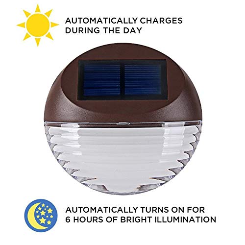 kinna Solar Deck Lights, 4 Pack LED Waterproof Step Lights, Dark Brown, Model PD-29578, for Railing, Stairs, Fence, Yard