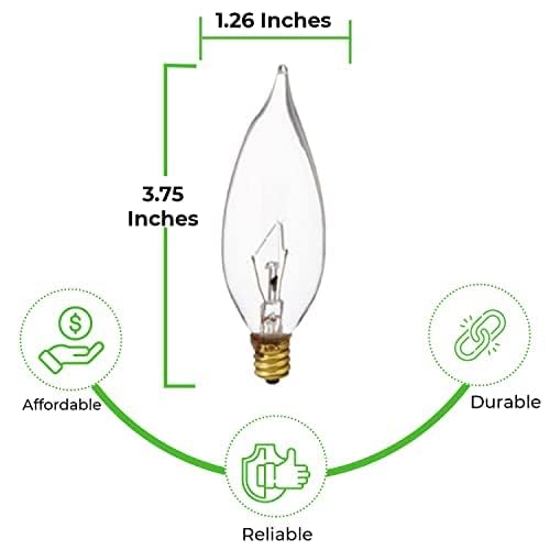 Bulbmaster 25 Watts Bent Tip Decorative Light Bulbs Soft White E12 Candelabra Light Bulb Base, 120V 25Cfc Flame Shaped Dimmable