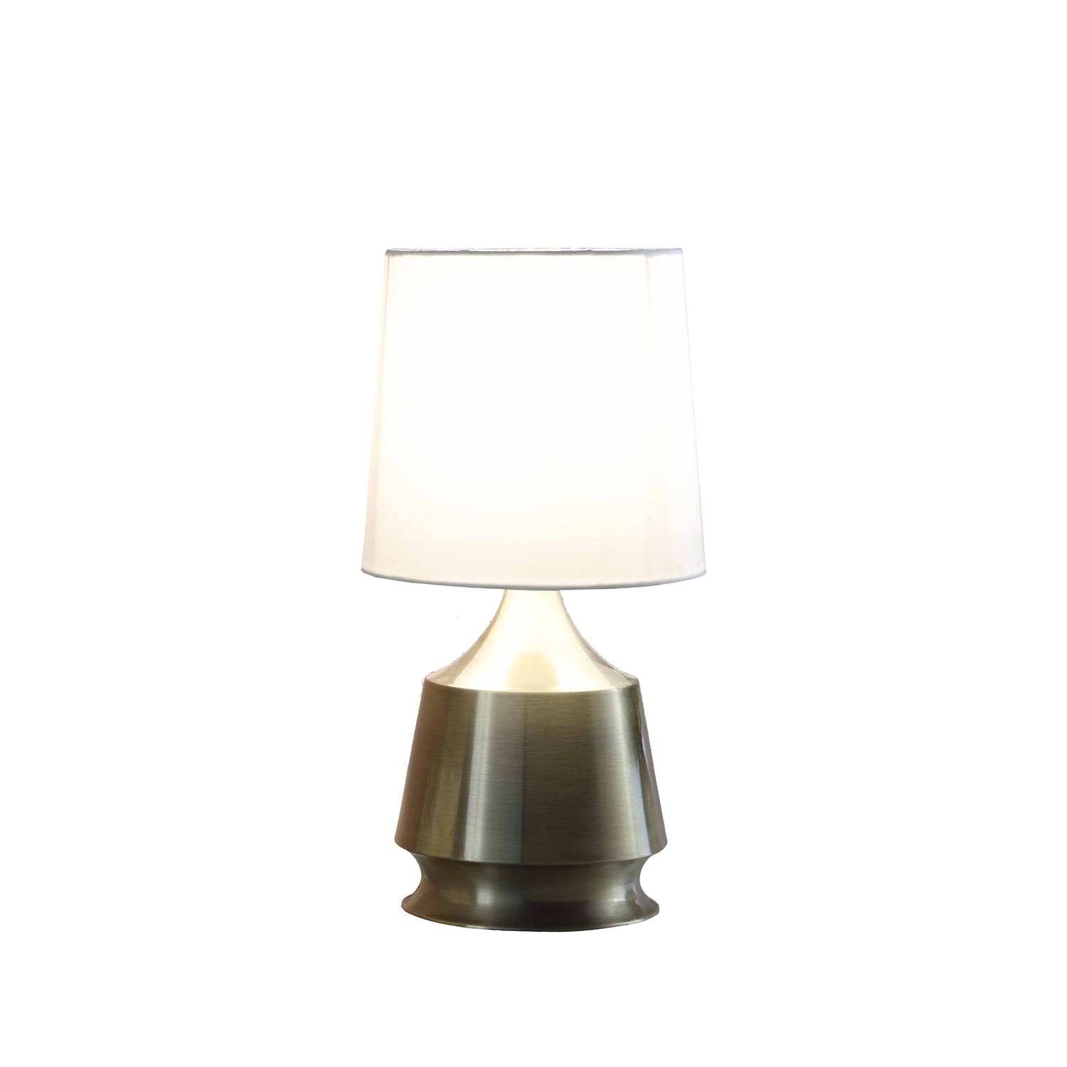 ORE International 14-Inch Table Lamp, Antique Brass, White Shade, 14 x 7.25 x 7.25 Inches