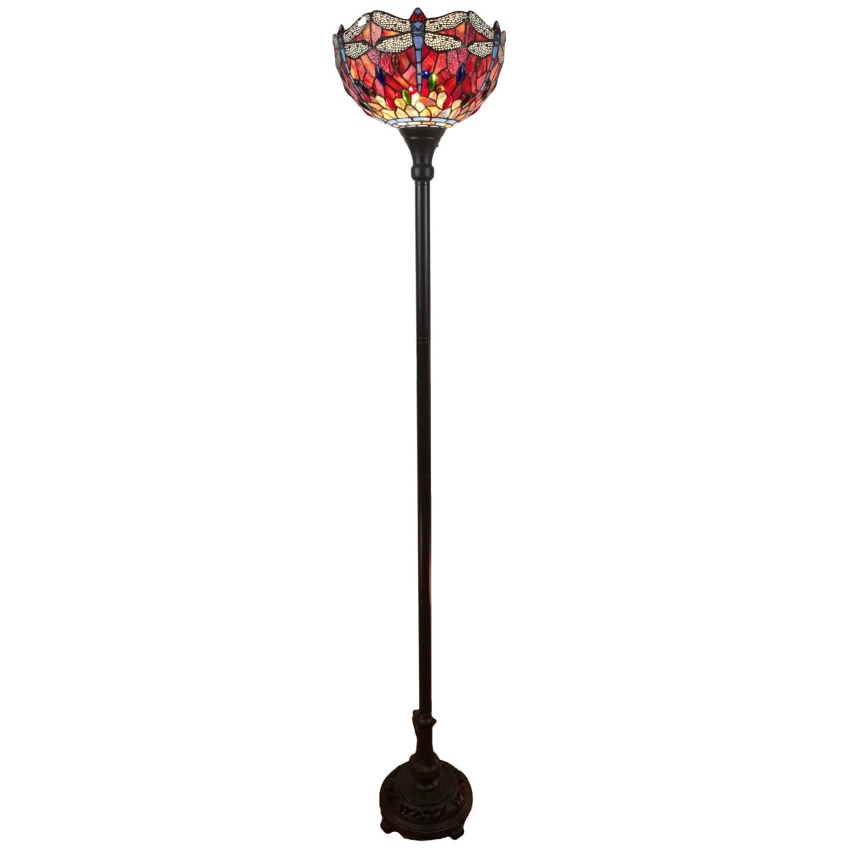 HomeRoots Floor Lamp with Dragonfly Stained Glass Shade, 69 x 14 x 14 in., Brown Traditional Style