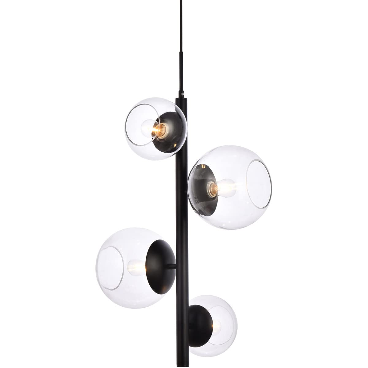 Living District Wells 4-Light Mid-Century Metal Pendant in Black and Clear