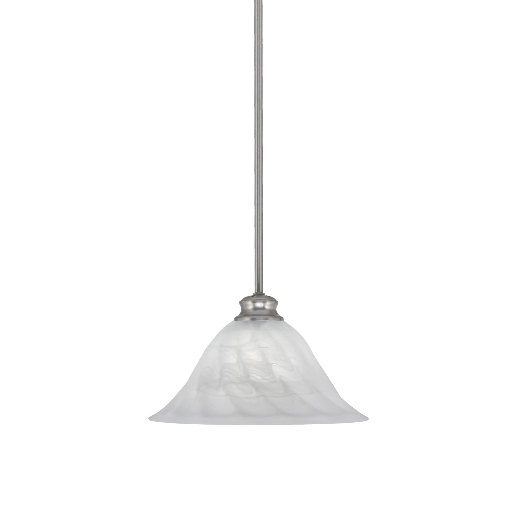 Toltec Lighting Stem Pendant with Hang Straight Swivel Shown in Brushed Nickel Finish with 14&quot; White Alabaster Swirl Glass