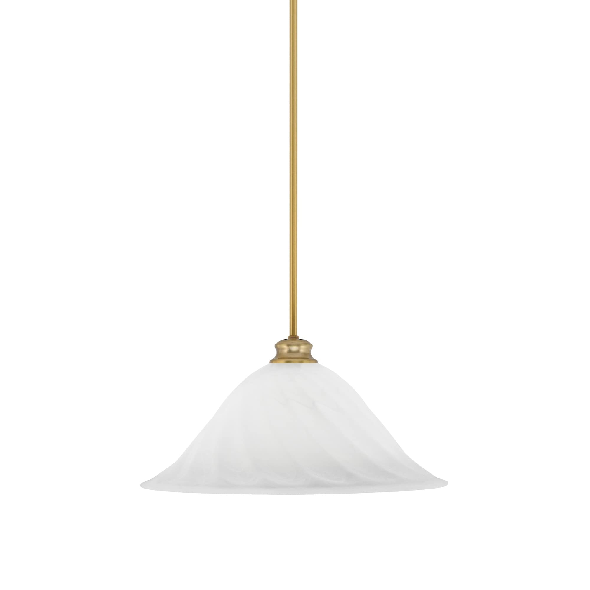 Toltec Lighting Stem Pendant with Hang Straight Swivel Shown in New Age Brass Finish with 20&quot; White Alabaster Swirl Glass