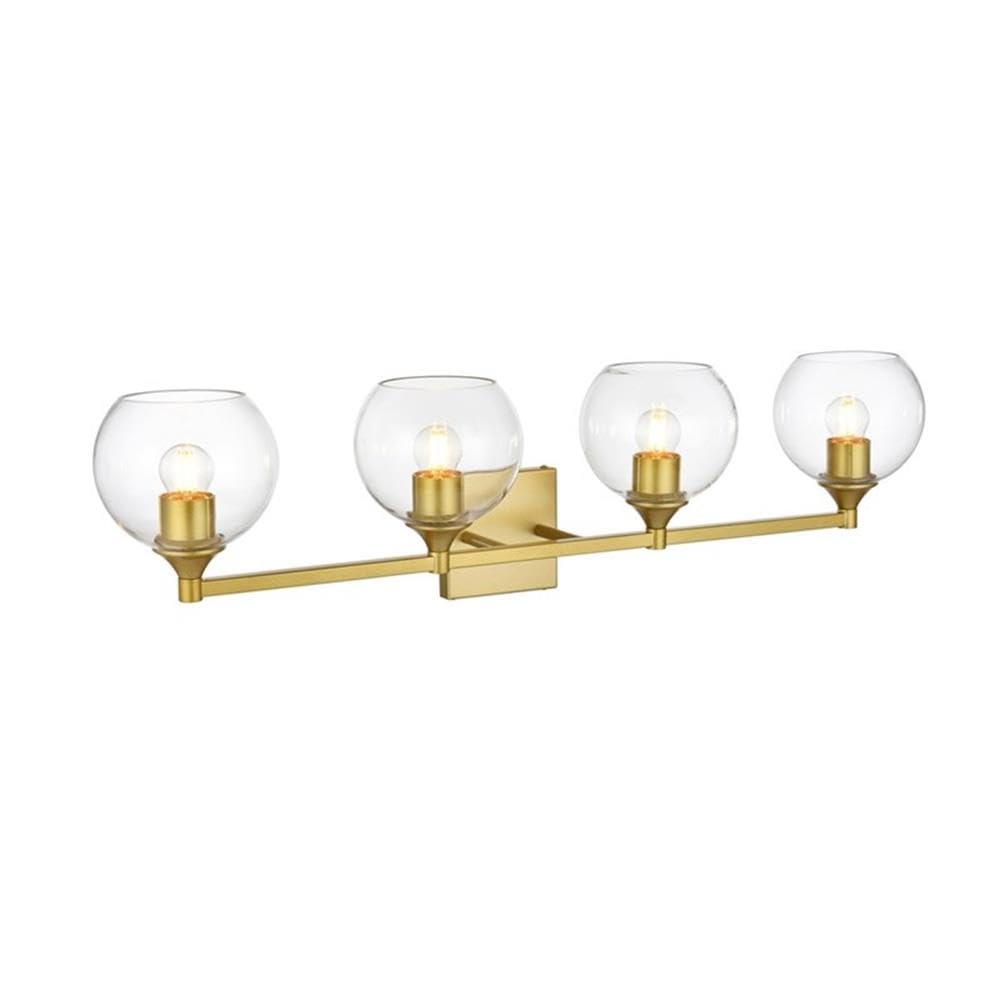 Living District Foster 4-Light Iron & Glass Bath Sconce in Brass/Clear