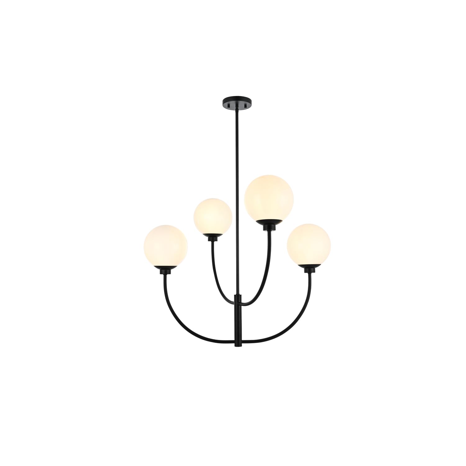 Living District Nyomi 30&quot; 4-Light Black/White Metal Glass Chandelier