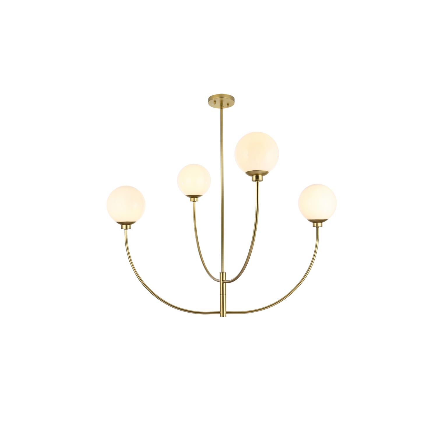 Living District 42&quot; Brass/White Metal & Glass 4-Light Chandelier - Elegant Lighting Fixture