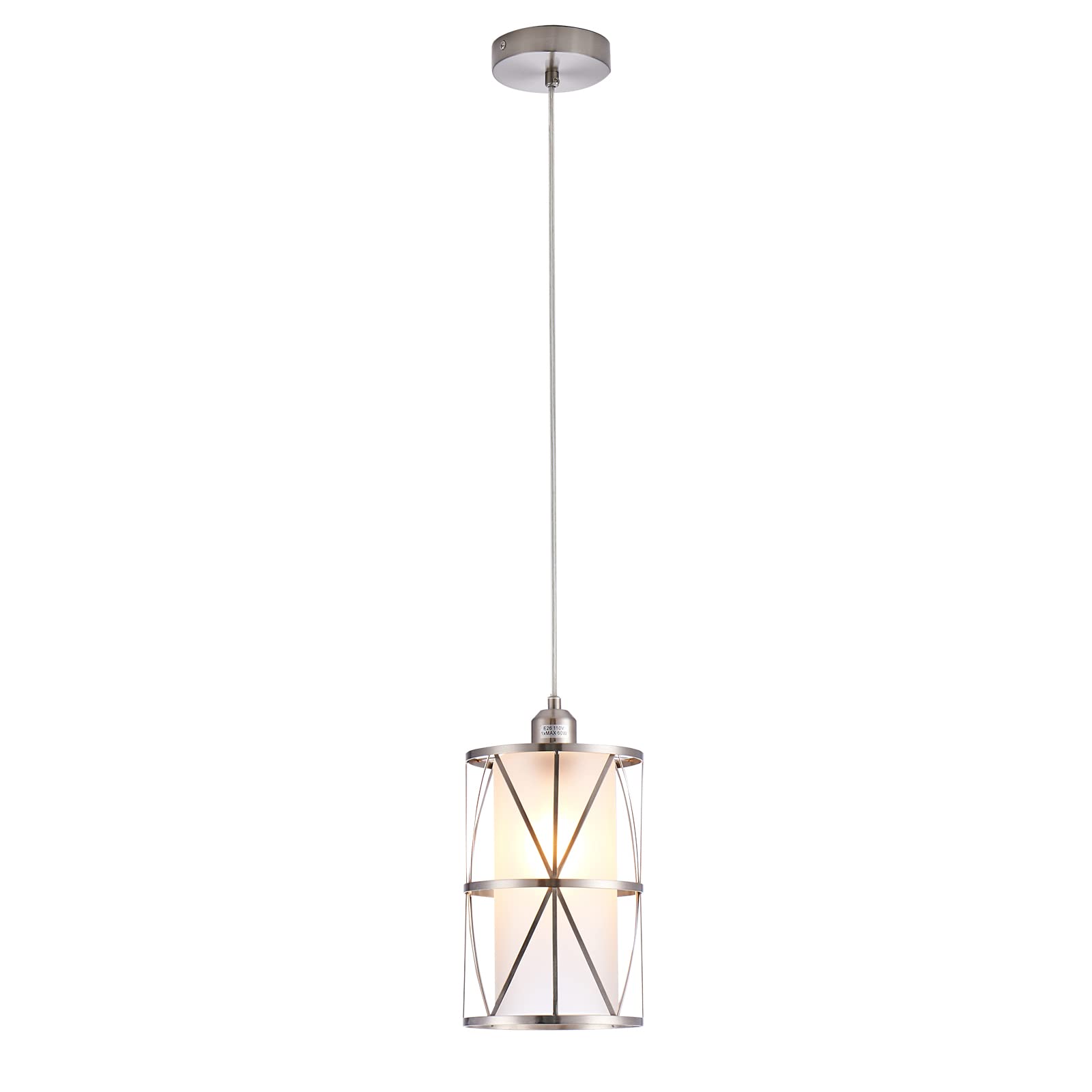 Shengqingtop Modern Brushed Nickel Pendant Light With Frosted Glass, Transitional Metal Pendant Lighting Fixture For Kitchen Isl
