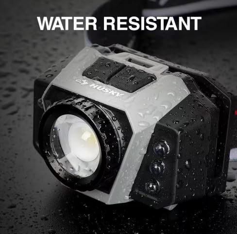 Husky Rechargeable Headlight, 600 Lumens, Dual Power, Black, Model 90709, Plastic Material