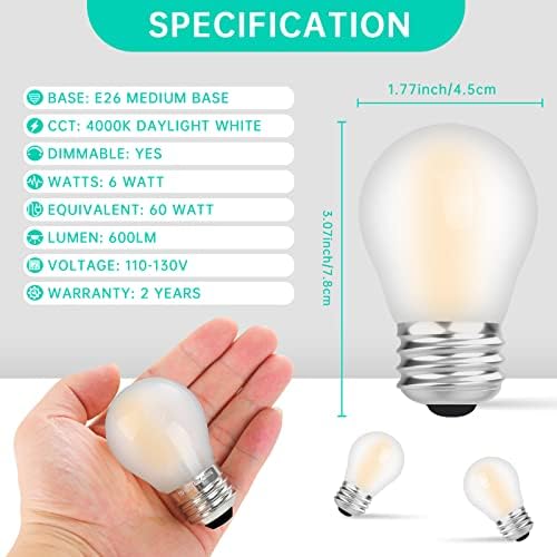 Amdtu Vintage Edison Led Bulb 60W E26 Standard Base 4000K Daylight Dimmable G45 Globe 60 Watt Round Neutral White Glow Lightbulb