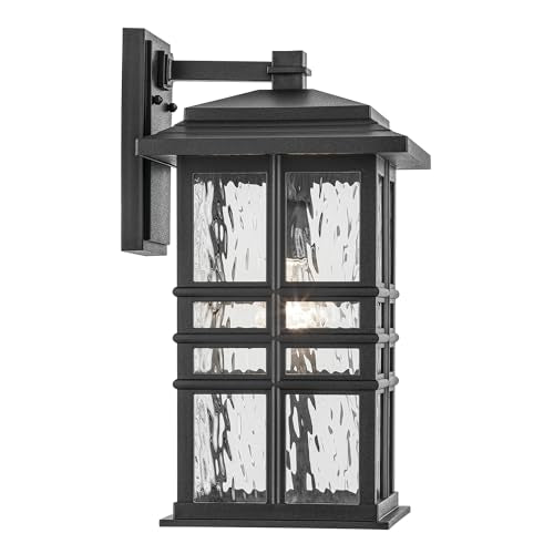 Kichler Beacon Square 17.25'' 1-Light Outdoor Wall Light With Clear Hammered Glass In Textured Black, For Exterior Doors, Garage