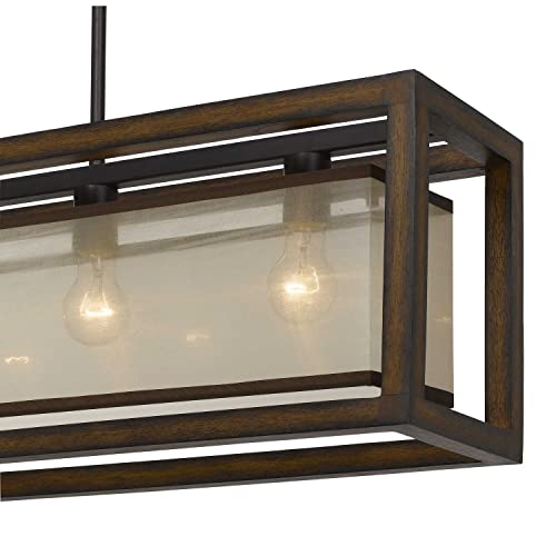 Cal 60W x 4 Rubber Wood Island Chandelier, Organza Shade, Brown, 8 x 36 x 21.5 in, Model FX-3536-4H