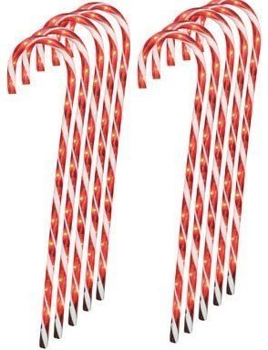Jingle Time Lighted Candy Cane Pathway Markers Set of 12 - 28in Red Plastic Decorations