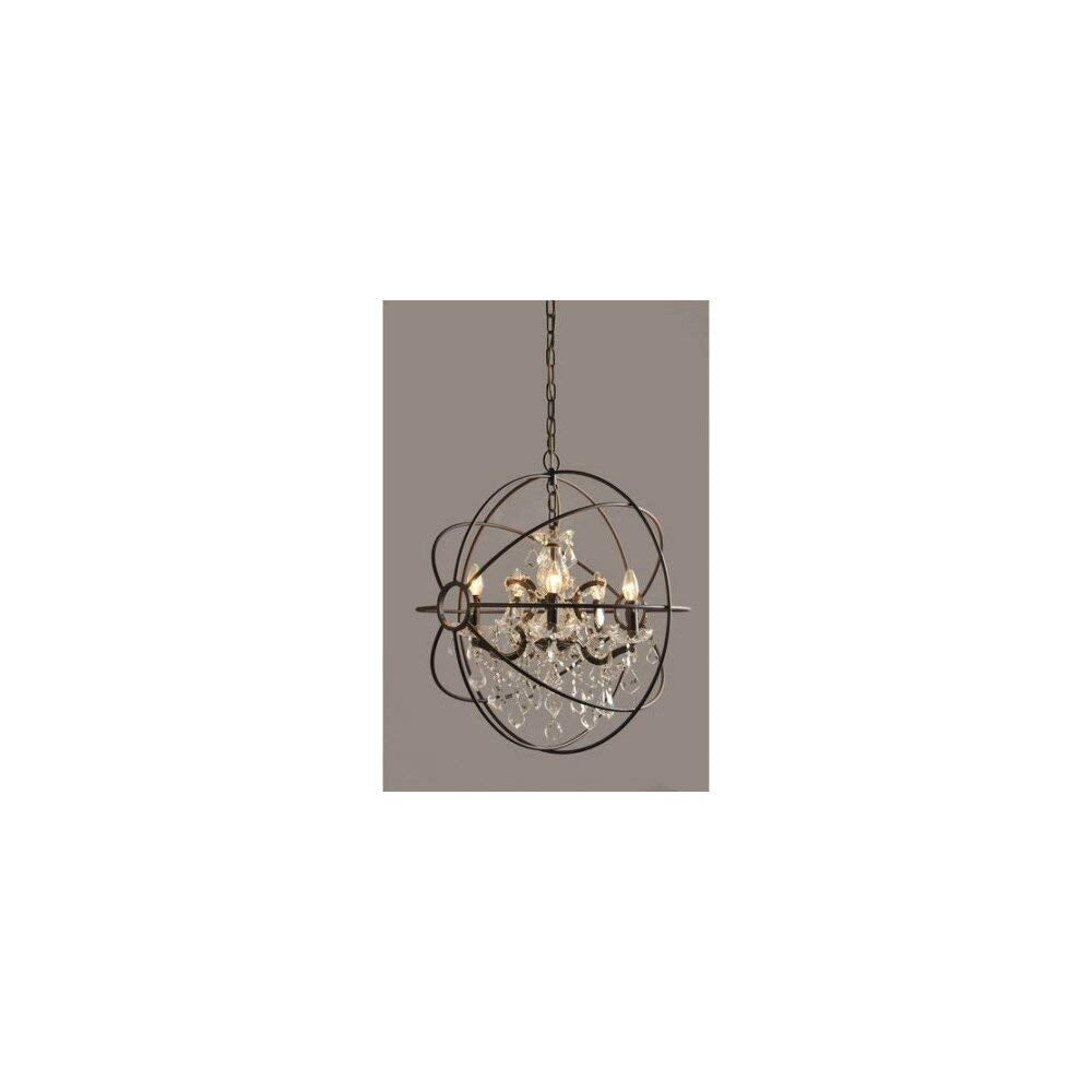 Moti Furniture Iron Globe Pendant Light, Metal with Crystal Accents, Black, Model 64001002