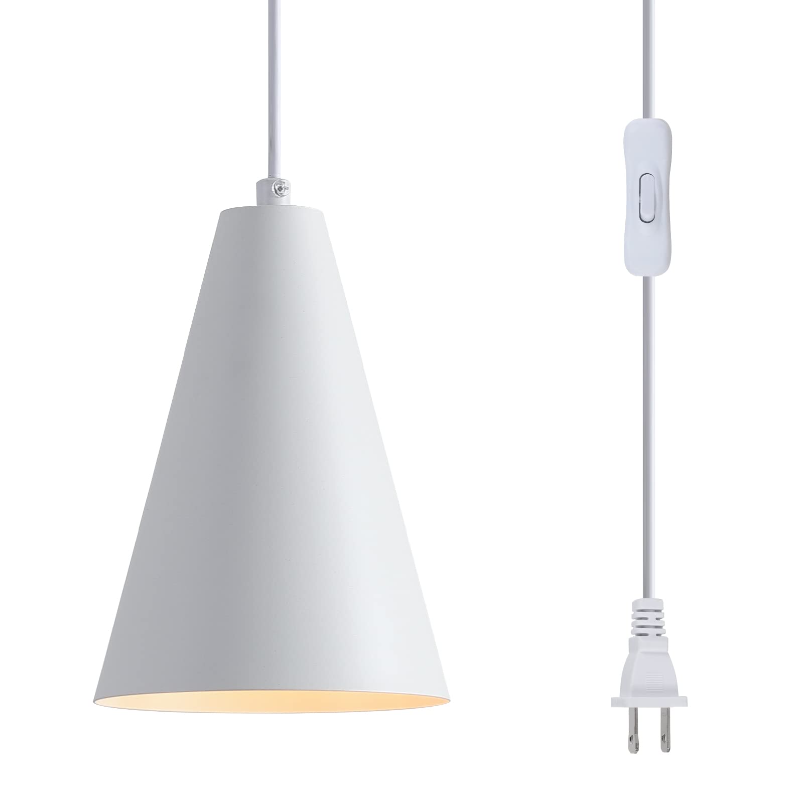 Dijiahua White Plug In Pendant Light, Metal Shade, Modern Farmhouse Chandelier, 1 Pack, Model P-JDH056